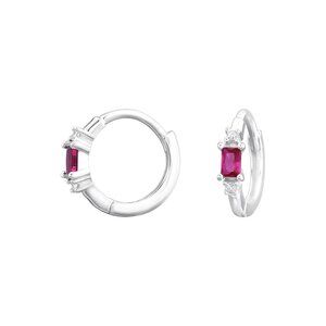 Sterling Silver Ruby Baguette Huggie Hoop Earrings 11mm